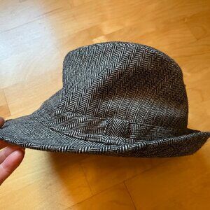 Black & White Herringbone Tweed Fedora Adult Small